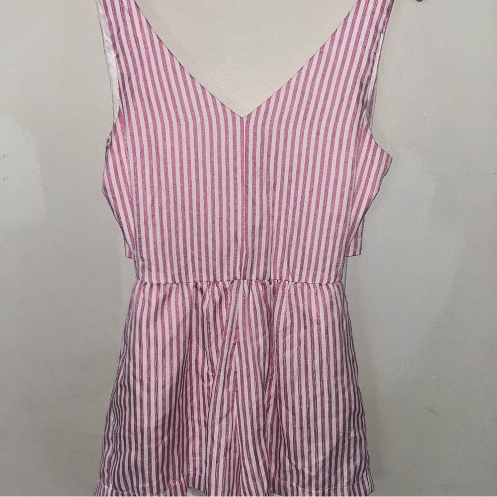 Pink and White Striped Sleeveless Romper